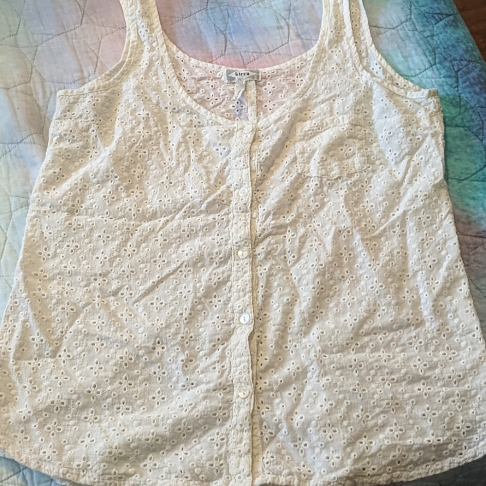 Button down eyelet tank top